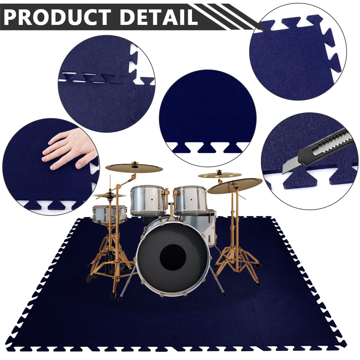 Thick Sound Absorbing Interlocking Floor Mats, High Density Piano Carpet Drum Rug, Non-Slip Anti Vibration Soundproof Pads Acous