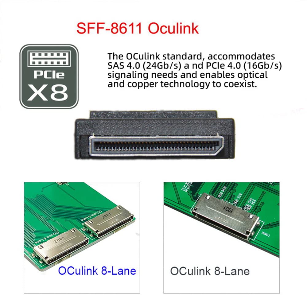 Cablecc 50Cm Oculink Pcie Pci Express Sff 8611 8X 8 Lane To Dual Sff 8611 Oculink 4X Ssd Data Active Cable