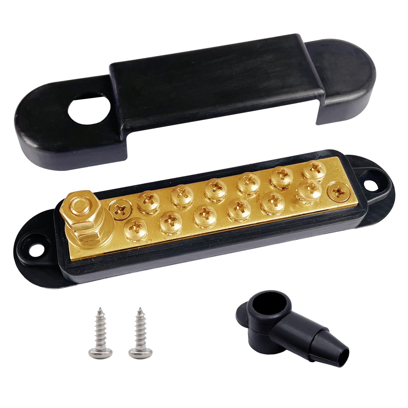 12 Terminals Bus Bar, Ampper 5.3'' Brass Ground Distribution Block Battery Busbar Junction For Car Vehicle Rv Truck Marine Boat