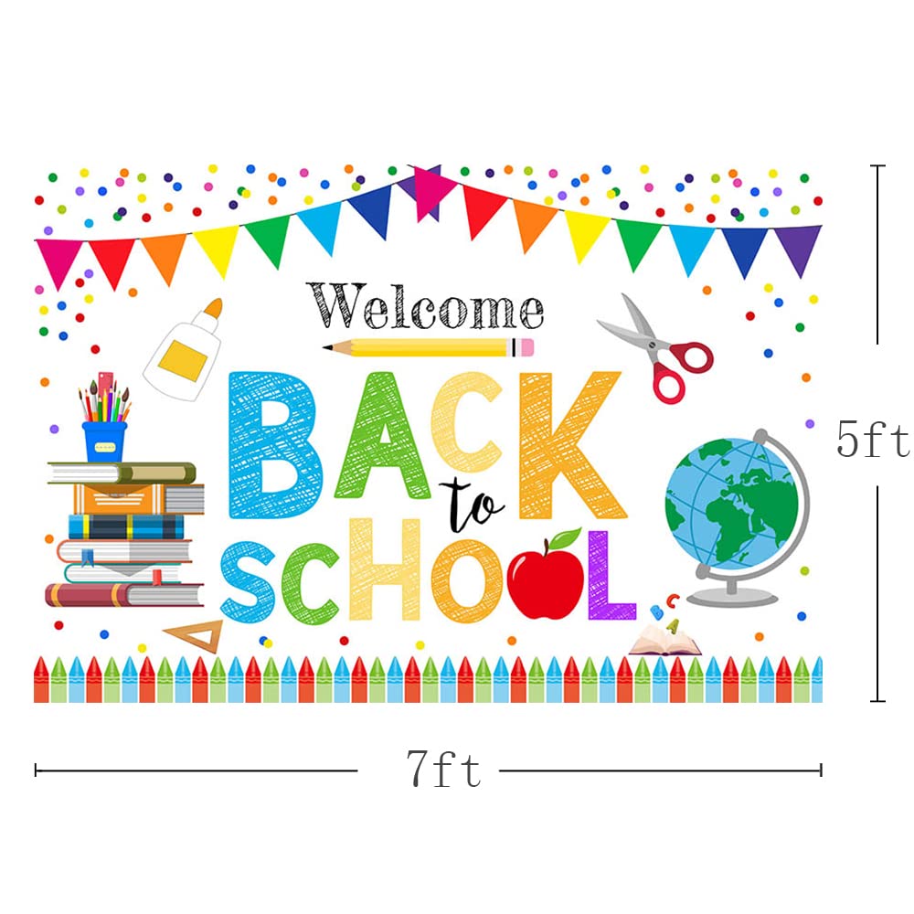 Mehofond Welcome Back To School Backdrop For Kids Children Preschool First Day Of School Kindergarten Classroom Confetti Party Supplies Decor Banner Photo Booth Background Props 7X5Ft