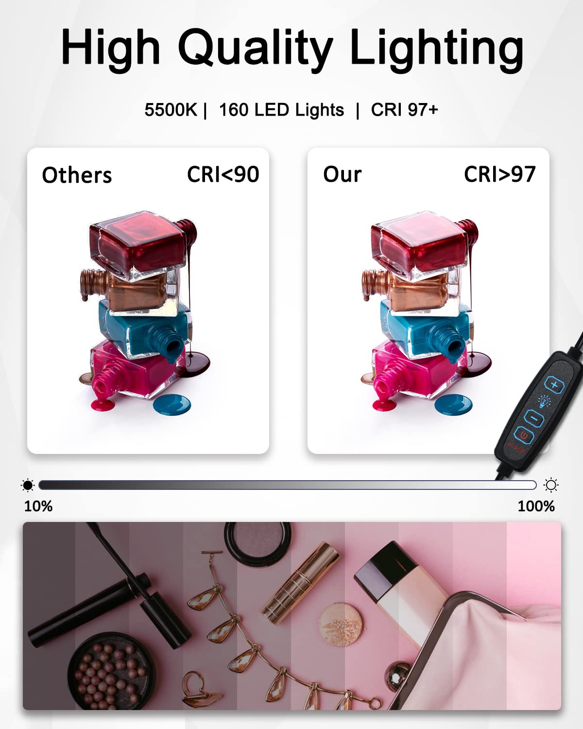 Duclus Light Box Photography, 16X16 Inch Portable Photo Studio Box With 160 Led Dimmable Lights, 6 Pvc & 2 Paper Backdrops For P