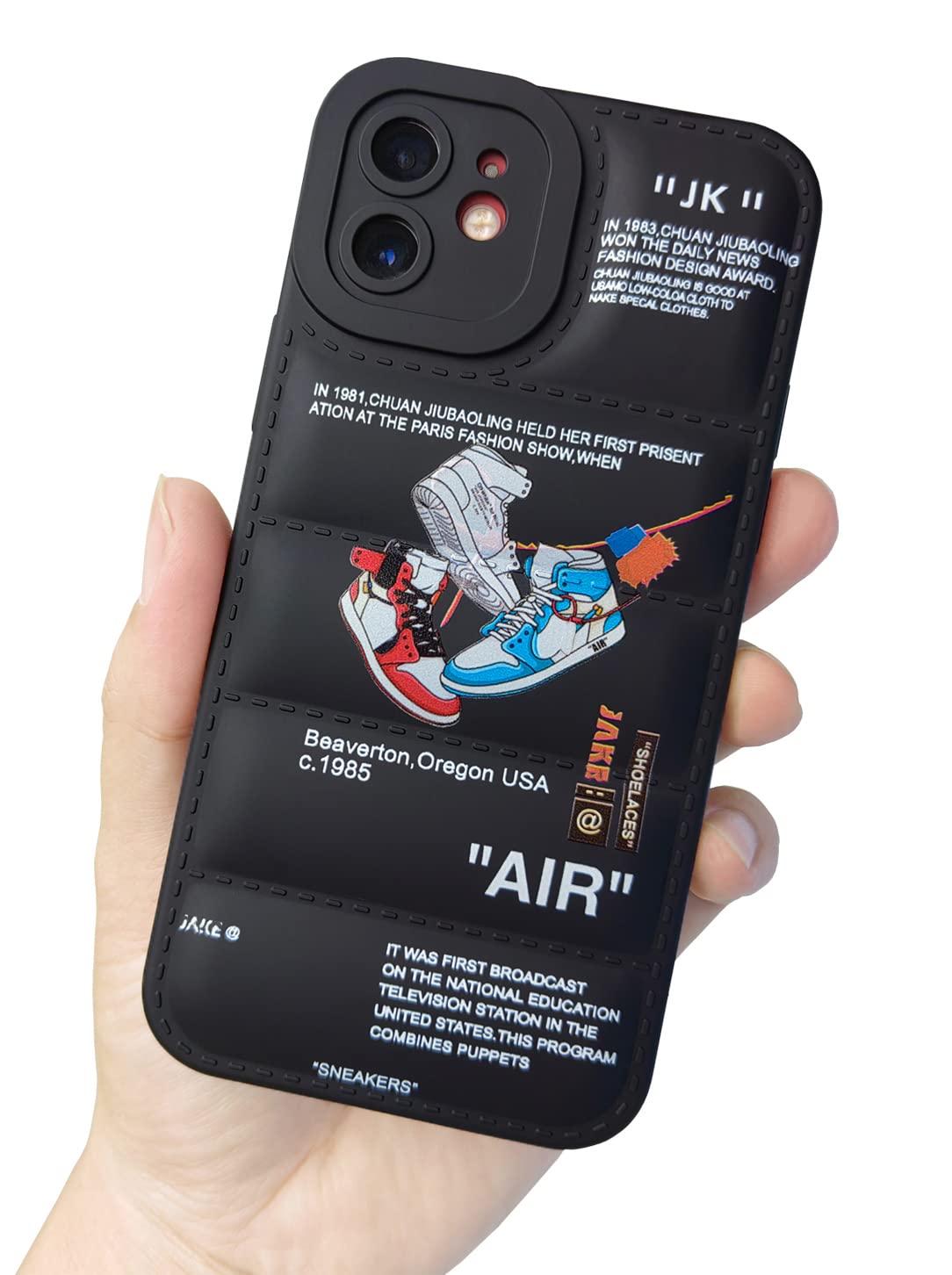 Ins Off Sports Shoes Brand Puffer Phone Case Compatible with iPhone 13 6.1, Sneakers Ins White Label Pattern Graphics Soft Silic