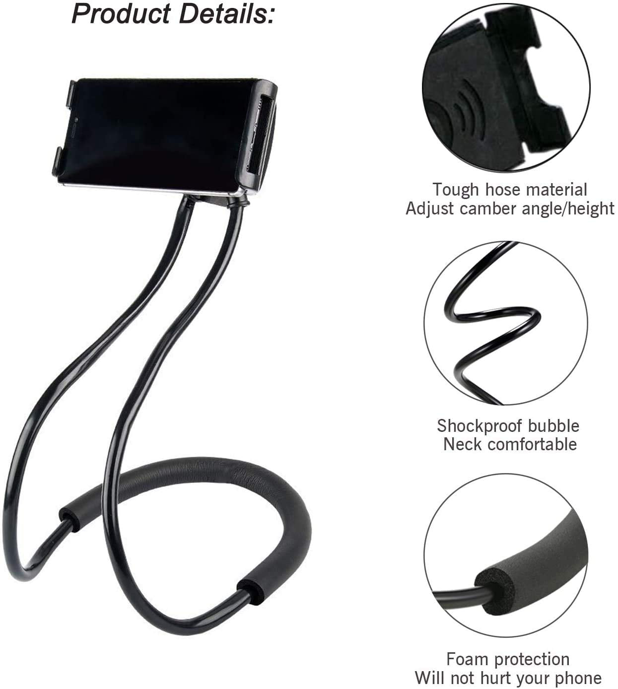 Geyitafum Cell Phone Stand Hanging On Neck Upgraded, Hands Free Mobile Phone Holder Clip On Bed/Table 360 Rotation Iphone Tablet