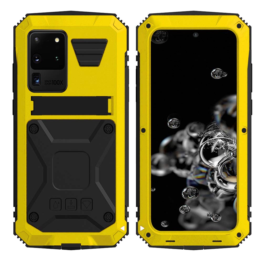 Simicoo Samsung S20 Ultra Metal Bumper Silicone Case Hybrid Military Shockproof Heavy Duty Rugged Defender Case Built In Screen