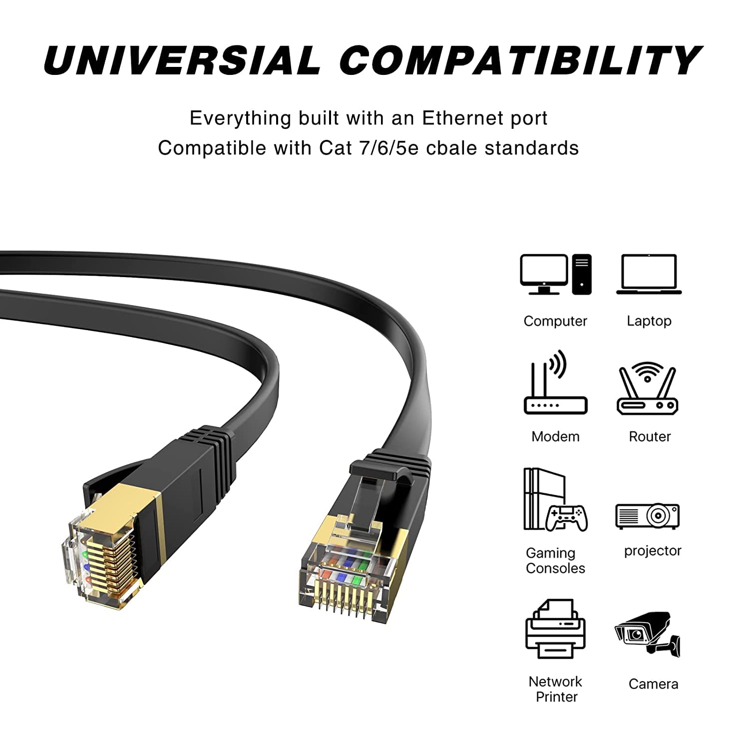 Lekvkm Cat 6 Ethernet Cable 30 Ft High Speed Rj45 Internet Cable For Outdoor & Indoor Support Cat6 Network Solid Slim Blac Flat