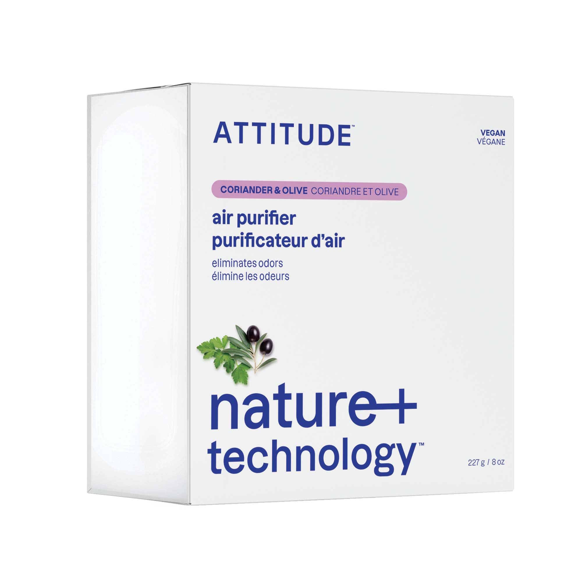 ATTITUDE Odor Eliminator with Activated Carbon, Plant-Based Air Purifier, Vegan, Coriander and Olive, 8 Ounces