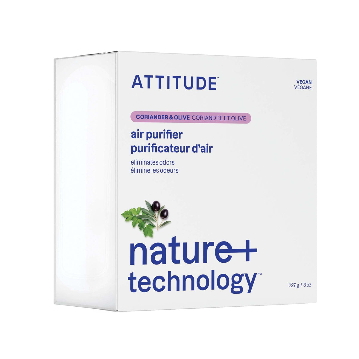 Attitude Air Purifier, Activated Carbon Freshener, Odor Remover, Plant And Mineral Based, Vegan, Coriander And Olive, 8 Ounces