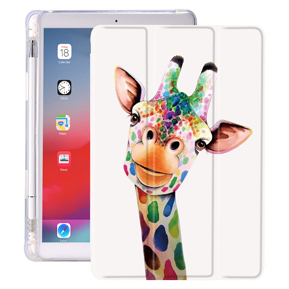 Idocolors Giraffe Pad Case Cartoon White Cases For Ipad 7Th/8Th/9Th Generation (Ipad 10.2 Inch Case 2019/2020/ 2021) Shockproof