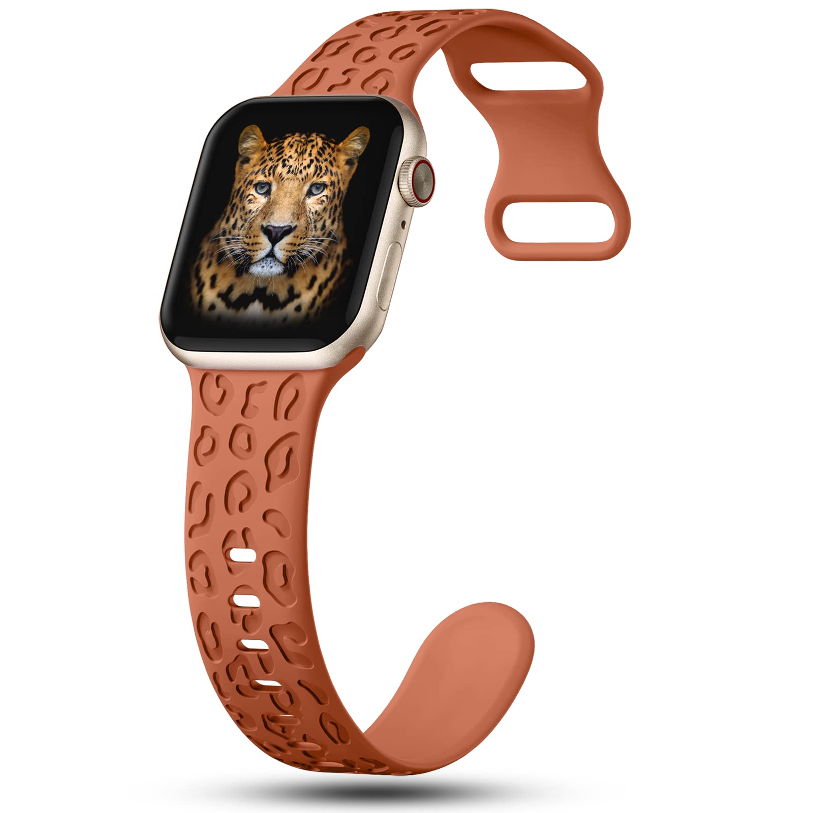Creategreat Engraved Bands Compatible With Apple Watch Band 41Mm 40Mm 38Mm, Leopard Carve Pattern Soft Silicone Strap Compatible