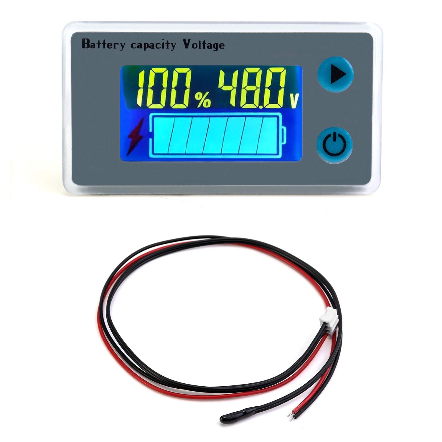 QWORK 10-100V Battery Capacity Monitor Gauge Meter with Buzzer Alarm, 12V 24V 36V 48V 60V 72V Acid Lead Lithium Polymer Digital 