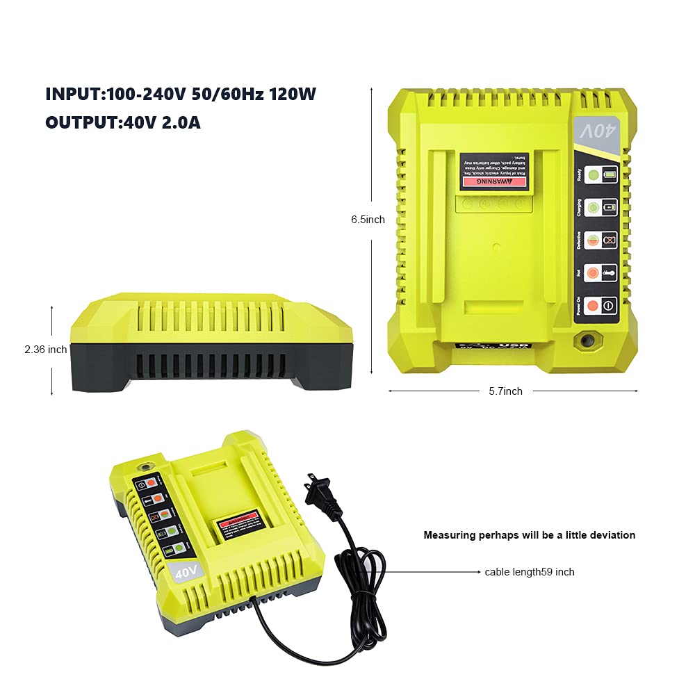 40V Charger For Ryobi, Hipoke Op401 Lithium Ion Battery Charger For Op4015 Op4026 Op4026A Op4030 Op4040 Op4050 Op4050A Op4060 Op