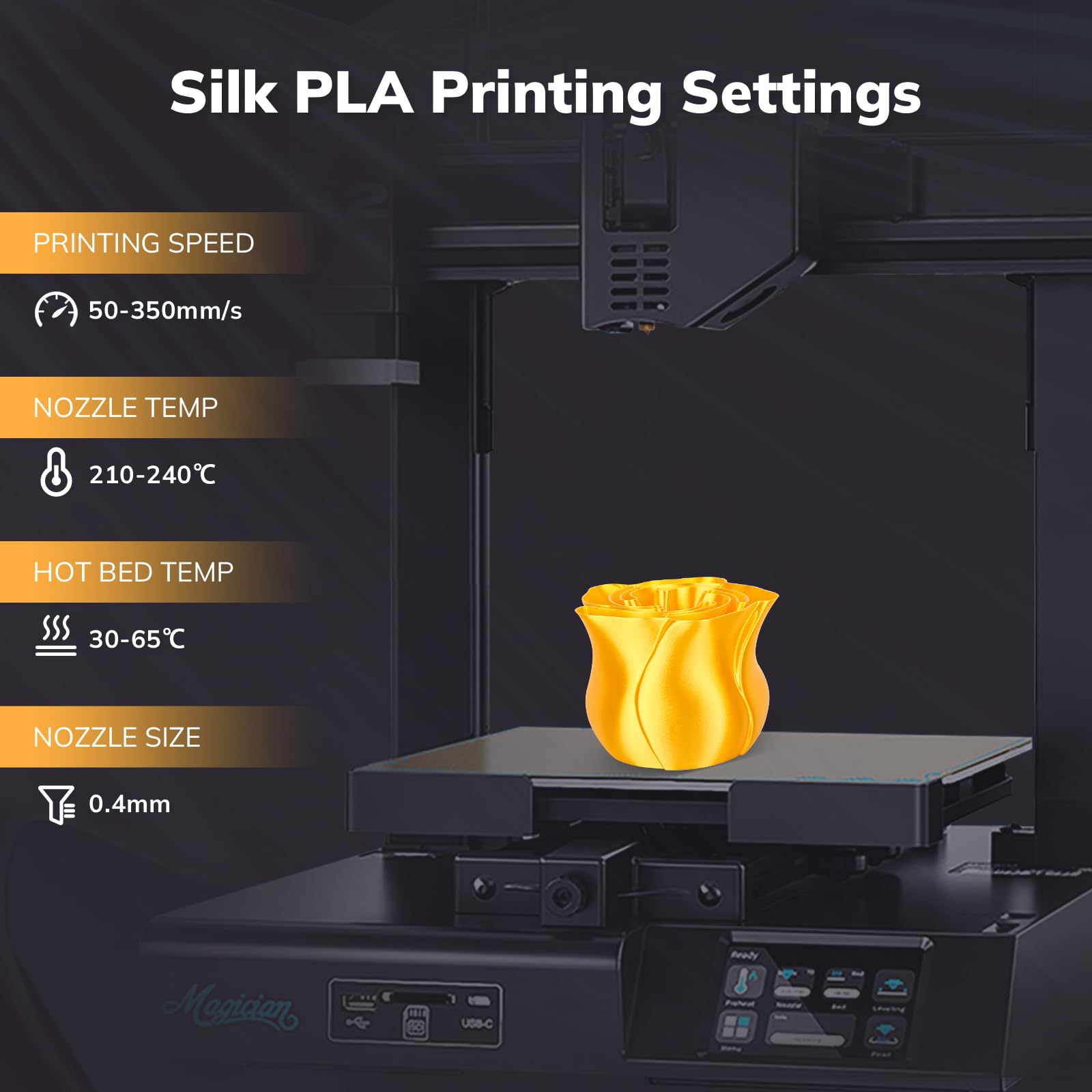 Amolen Silk Pla Filament 1.75Mm 3D Printer Filaments, Shiny Gold Filament For 3D Printing, 1Kg(2.2Lbs) Spool, Compatible With Mo