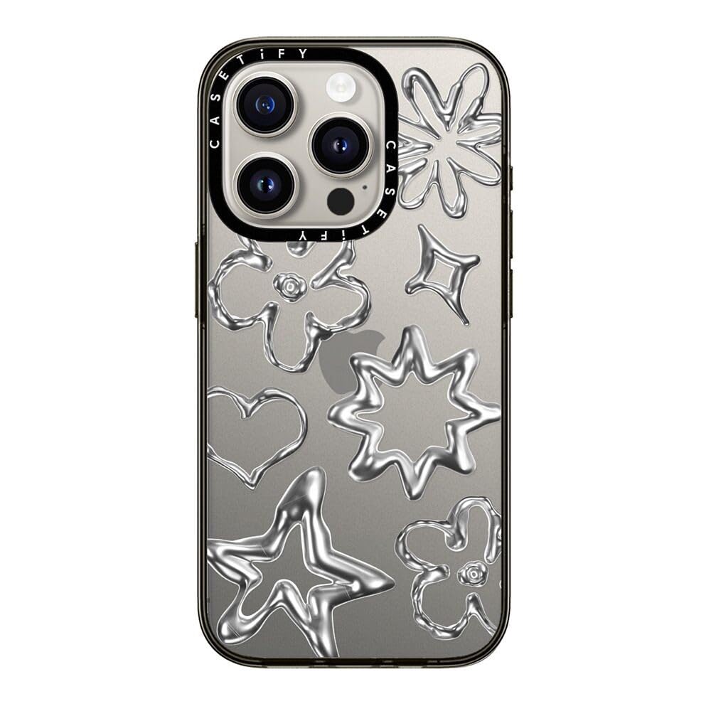 Casetify Compact Iphone 15 Pro Case [2X Military Grade Drop Tested / 4Ft Drop Protection]   Chrome Doodles   Clear Black