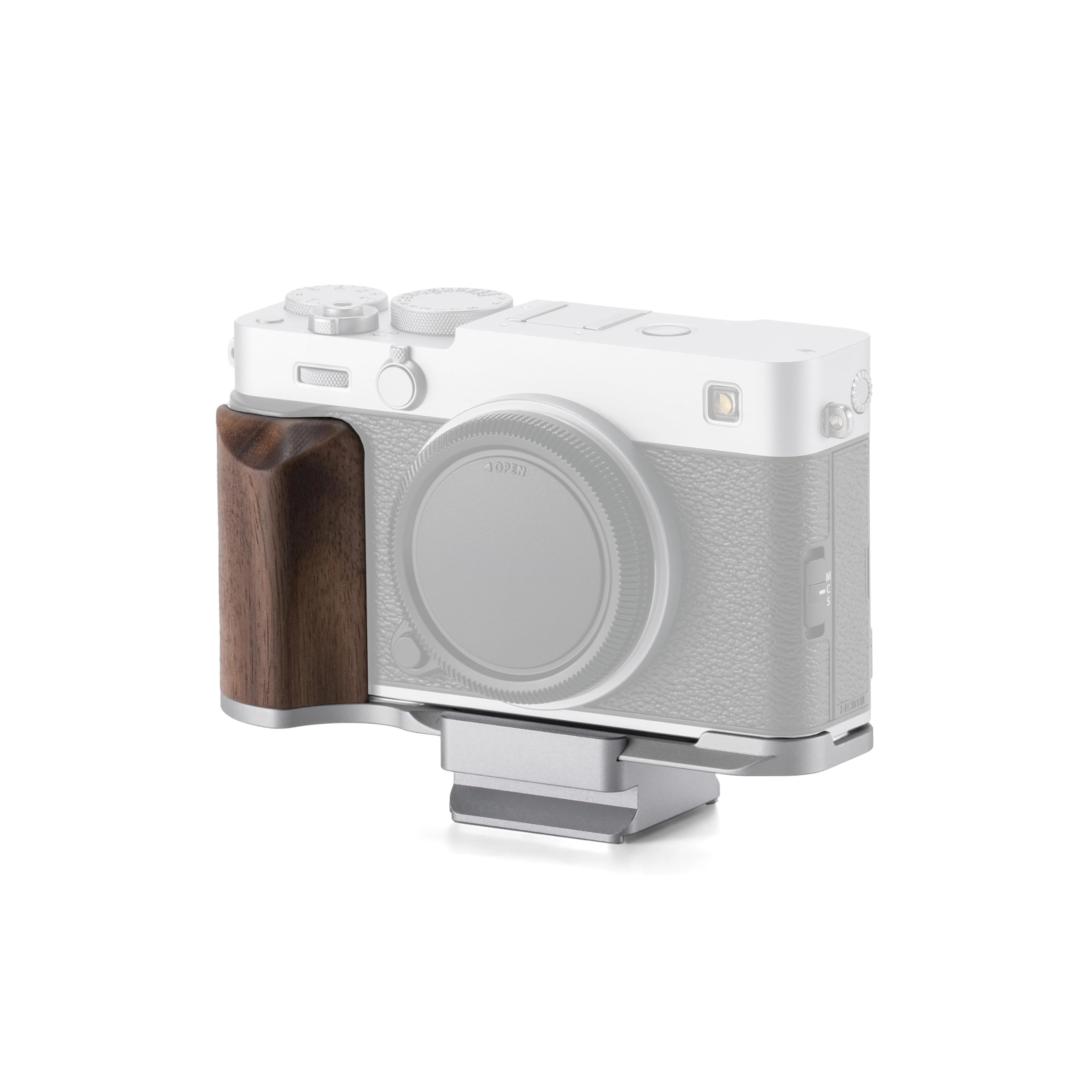 Tilta Vintage Camera Cage Base Kit Compatible with Fujifilm X-E5 - Silver | Wooden Grip L-Bracket | ARCA Quick Release Plate Com