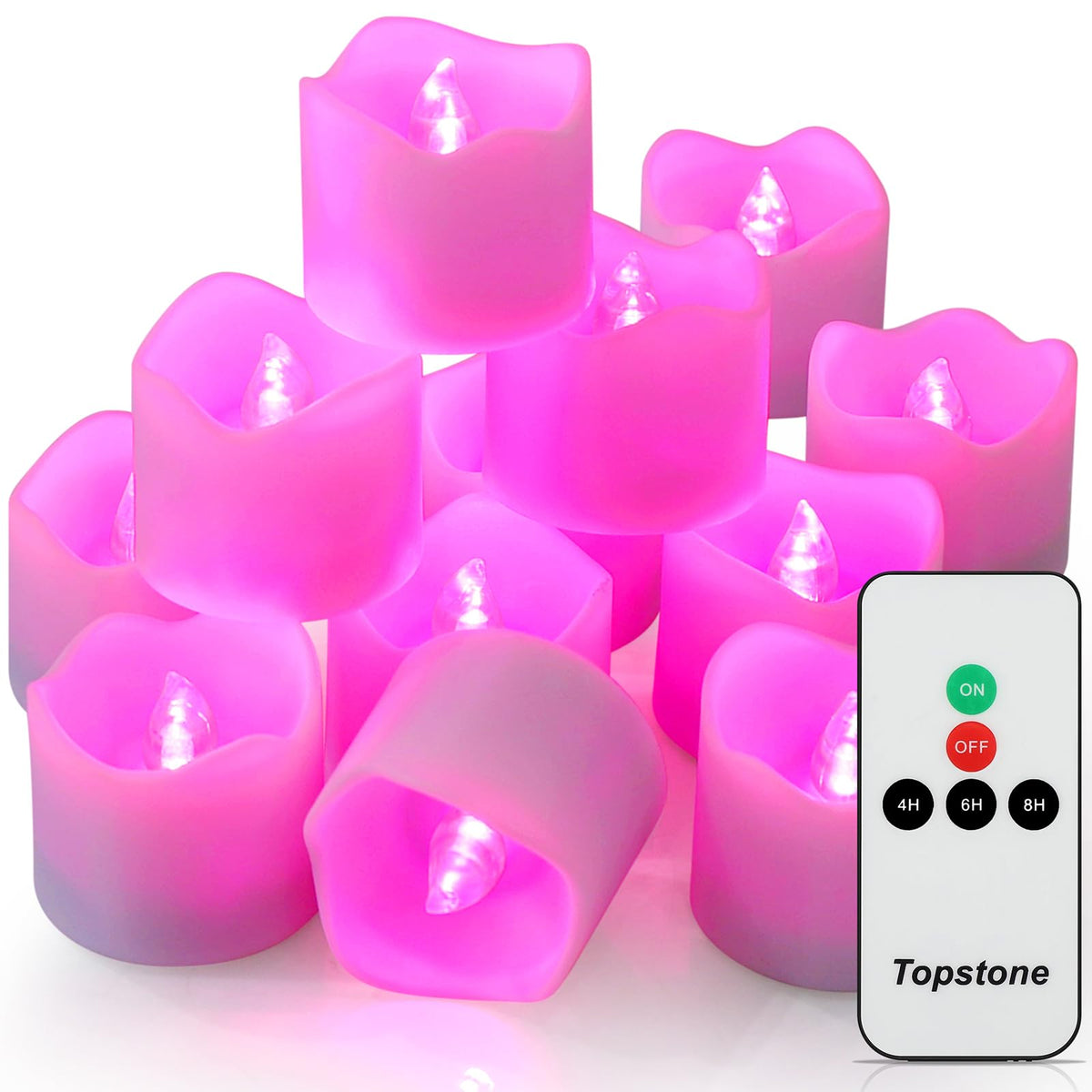 Topstone Remote Control Flameless Led Votive Candles With Timer, Cr2450 Battery Powered, Electric Tea Lights For Seasonal And Fe