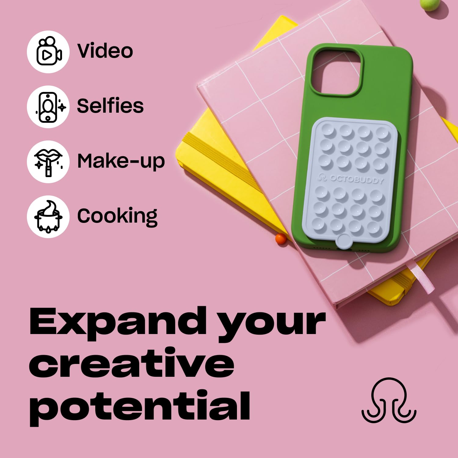 Octobuddy Double - Silicone Double-Sided Suction Phone Case Detachable Mount - Hands-Free, Strong Grip Holder For Selfies & Vide