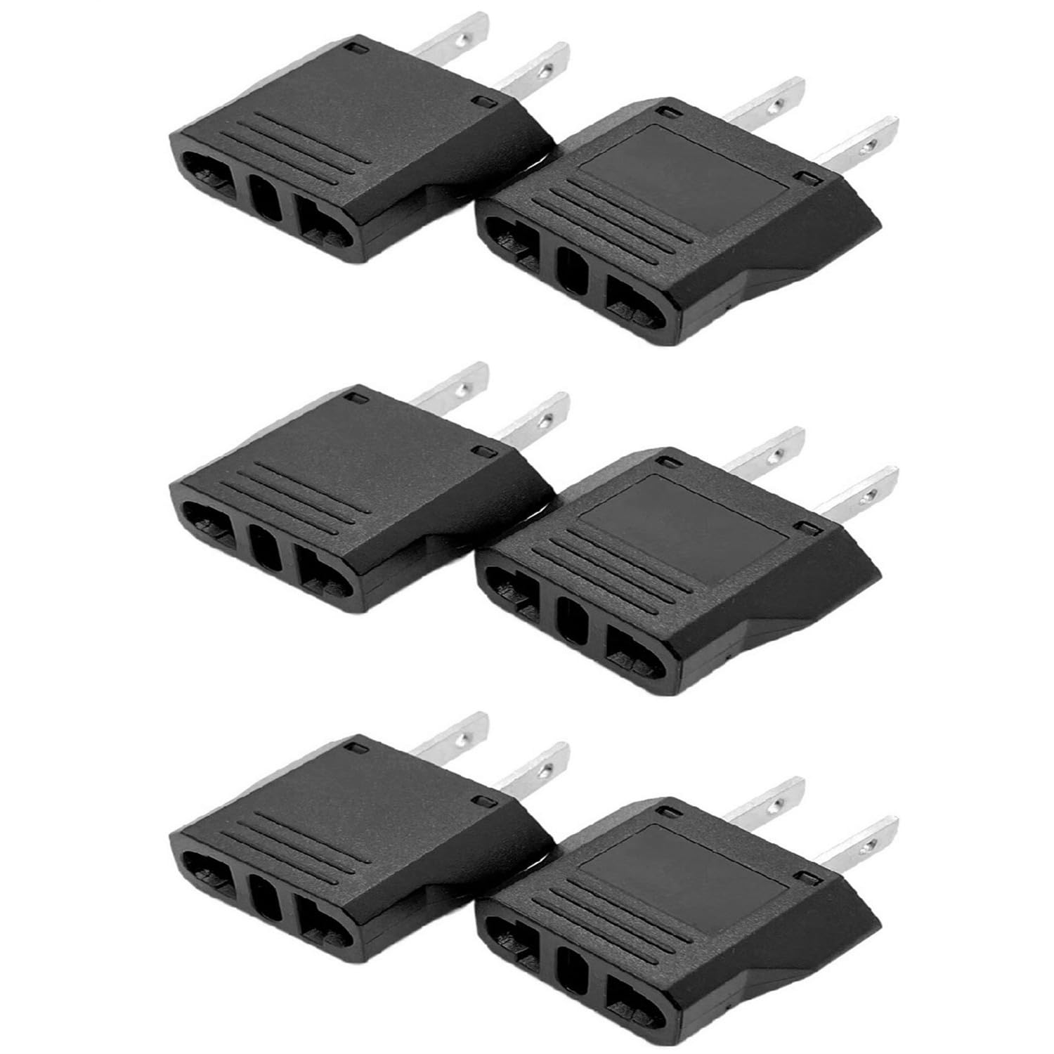 6 Pack Of Alinna Us Plug Adapter, Eu Au Cn To Us America Travel Plug Adapter Ac Outlet Power Converter Black