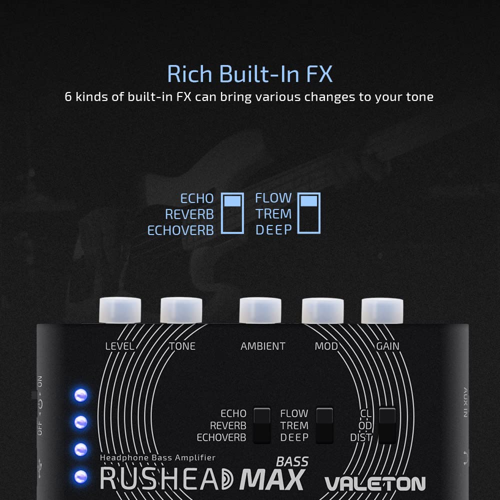 Valeton Rushead Max Bass Usb Chargable Portable Pocket Bass Headphone Amp Carry On Bedroom Plug In Multi Effects