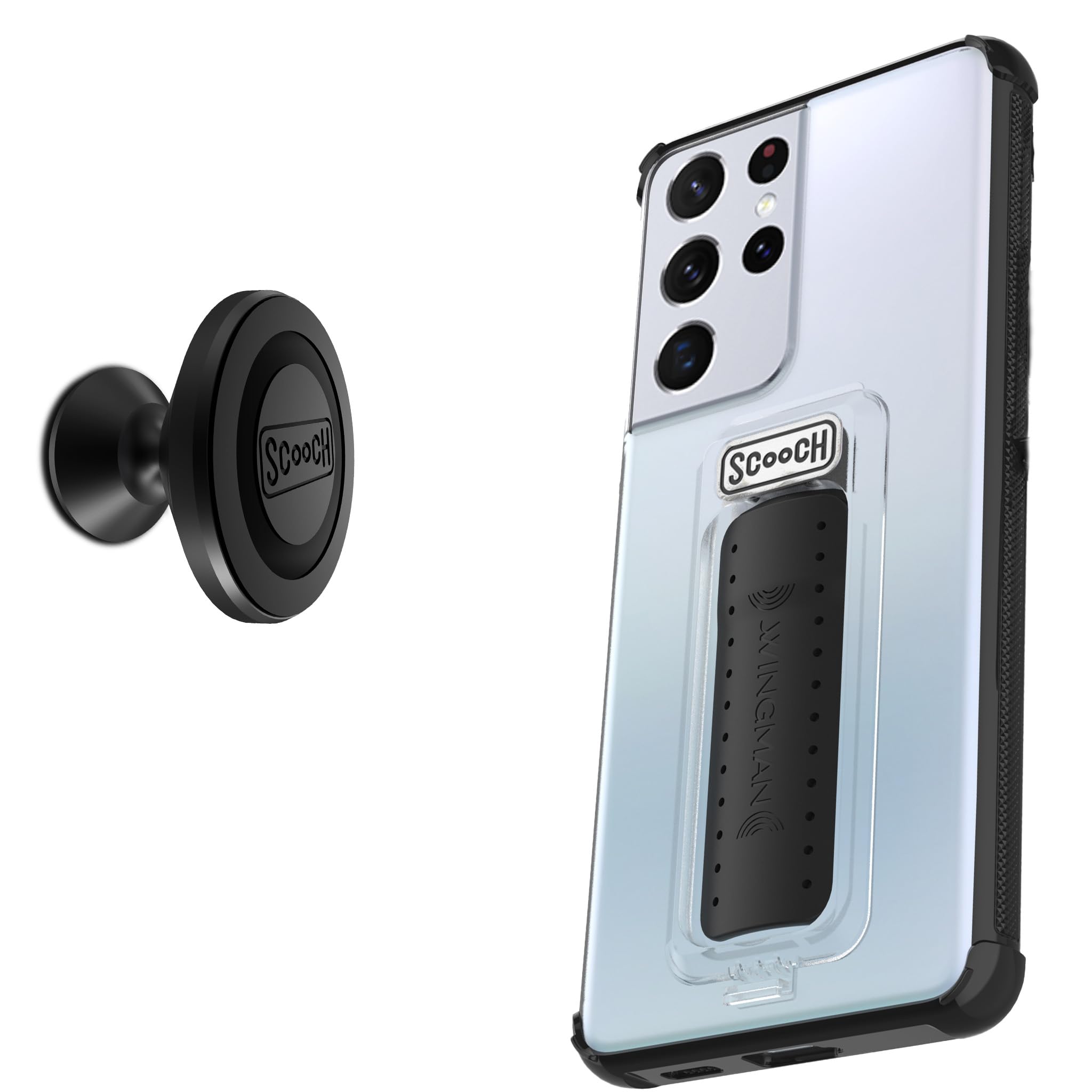 Scooch Wingman Case With Pop Out Car Mount, Grip, And Kickstand For Samsung Galaxy S21 Ultra Case [10 Ft Drop Protection] Bundle