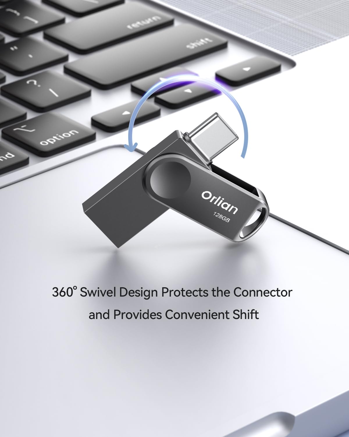 Orlian 128GB USB C Flash Drive Dual USB 3.0 Type C Metal Waterproof Swivel Grey