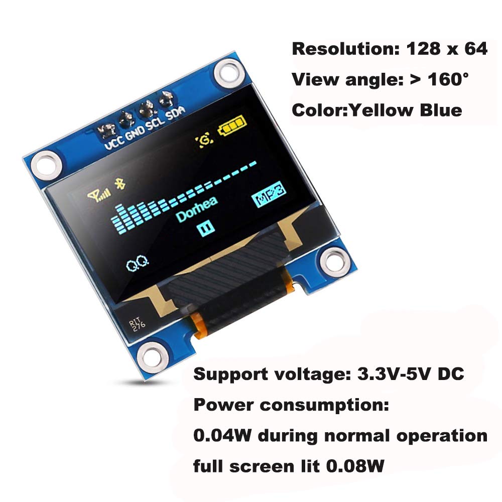 Dorhea 6Pcs 0.96�� Oled Display Module 12864 128X64 Pixel Lcd Yellow Blue Ssd1306 Driver Board I2C Serial 0.96 Inch Iic Chip 4 Pin Self Luminous Display Board Compatible With Raspberry Pi