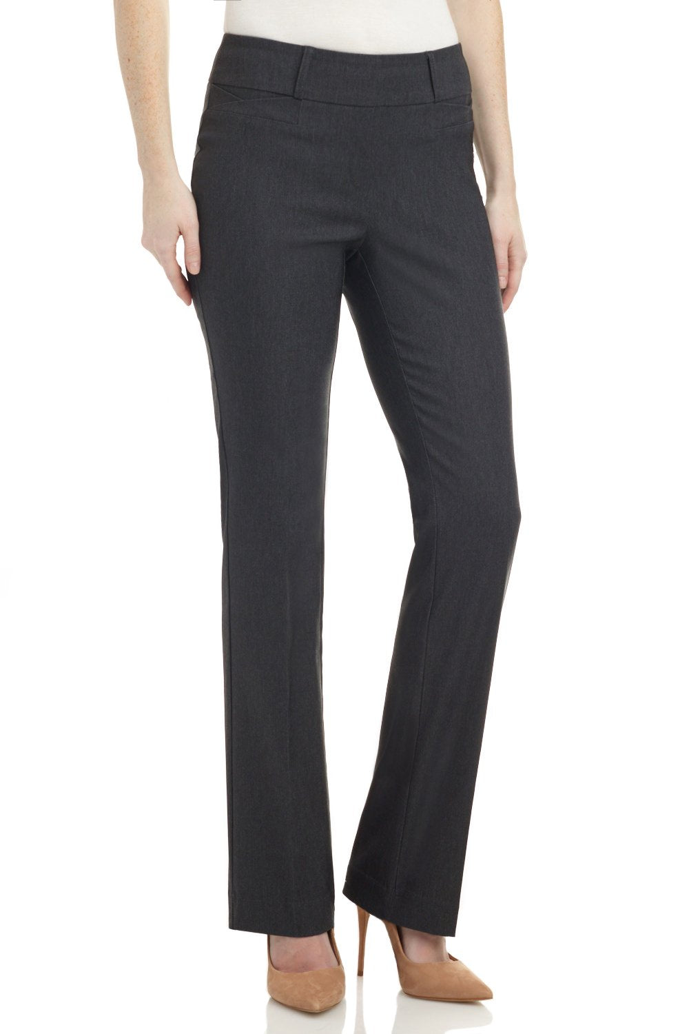 Rekucci Womens Ease In To Comfort Fit Barely Bootcut Stretch Pants (8, Dk Charcoal)