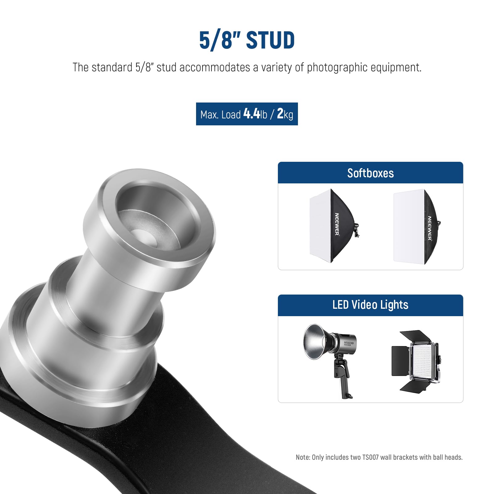 Neewer 2 Pack E Type Wall Ceiling Mount, Ring Light Wall Mount Bracket With Detachable Ball Head, 5/8'' Stud, 1/4'' Screw For Fl