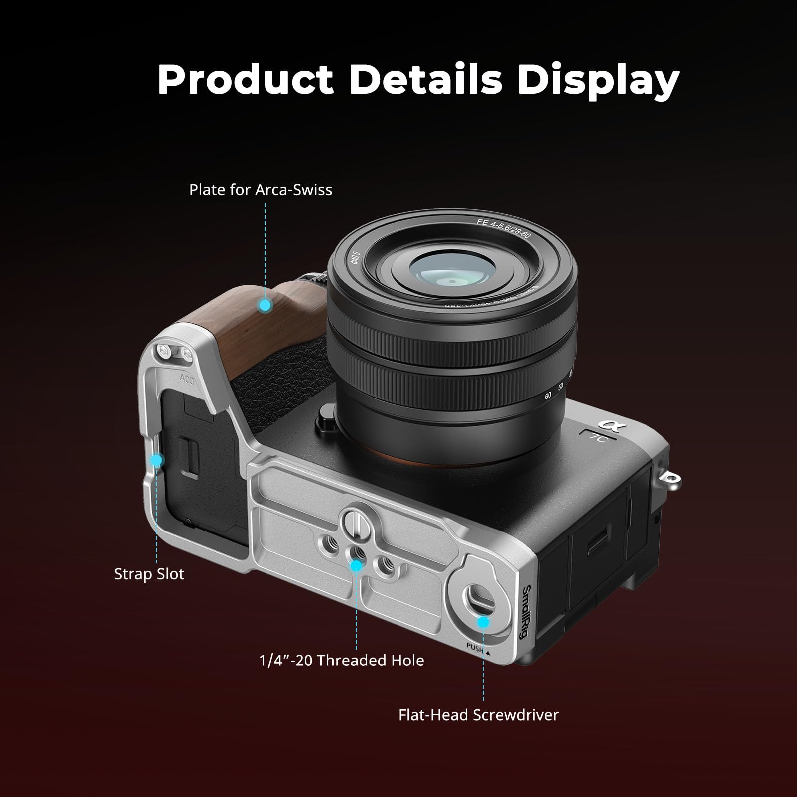 Smallrig A7C Ii / A7Cr Handgrip L-Shape Grip For Sony Alpha 7C Ii/Alpha 7Cr, Quick Release Plate For Arca, Lightweight Wooden Si