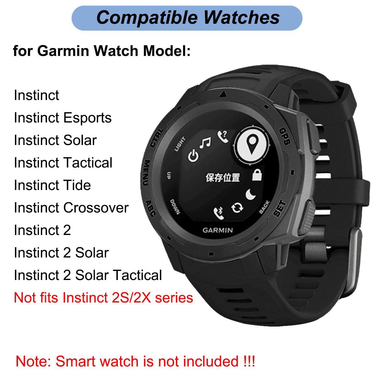 22Mm Watch Band For Garmin Instinct 2, Soft Silicone Replacement Band Strap For Garmin Instinct Esports/Solar/Tide/Tactical Smar