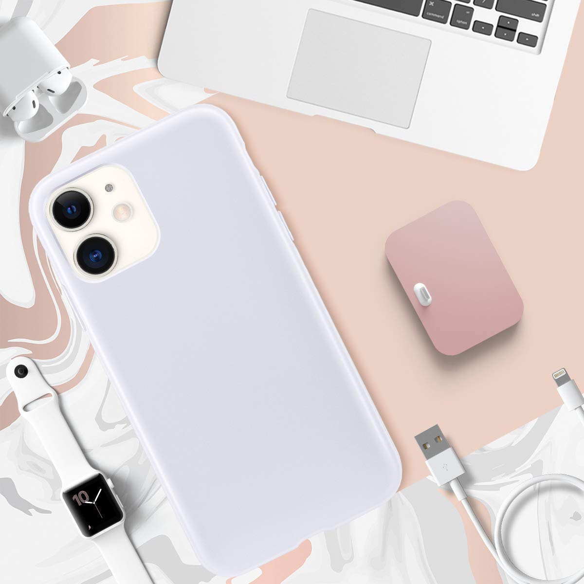 Icesword Iphone 11 Case White, Thin Liquid Silicone Case, Soft Silk Microfiber Cloth, Matte Pure White, Gel Rubber Full Body, Co