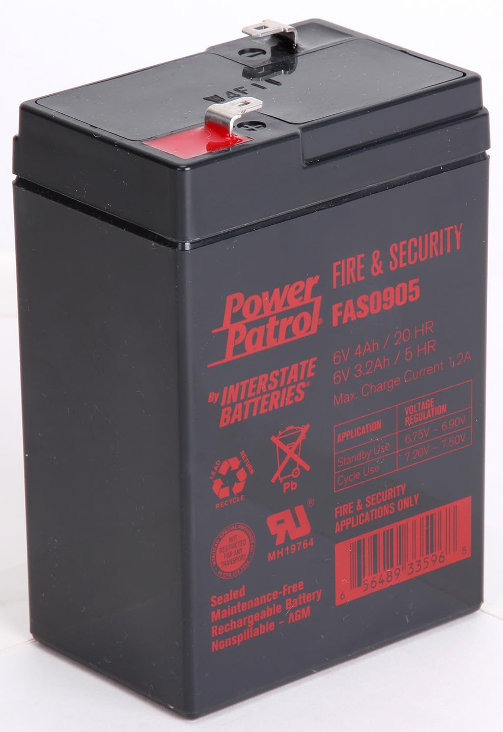 Interstate Batteries 6V 4Ah Fire & Security Battery (F1 Terminal) Sla Agm Vrla Power Patrol Rechargeable Replacement For Fire Al