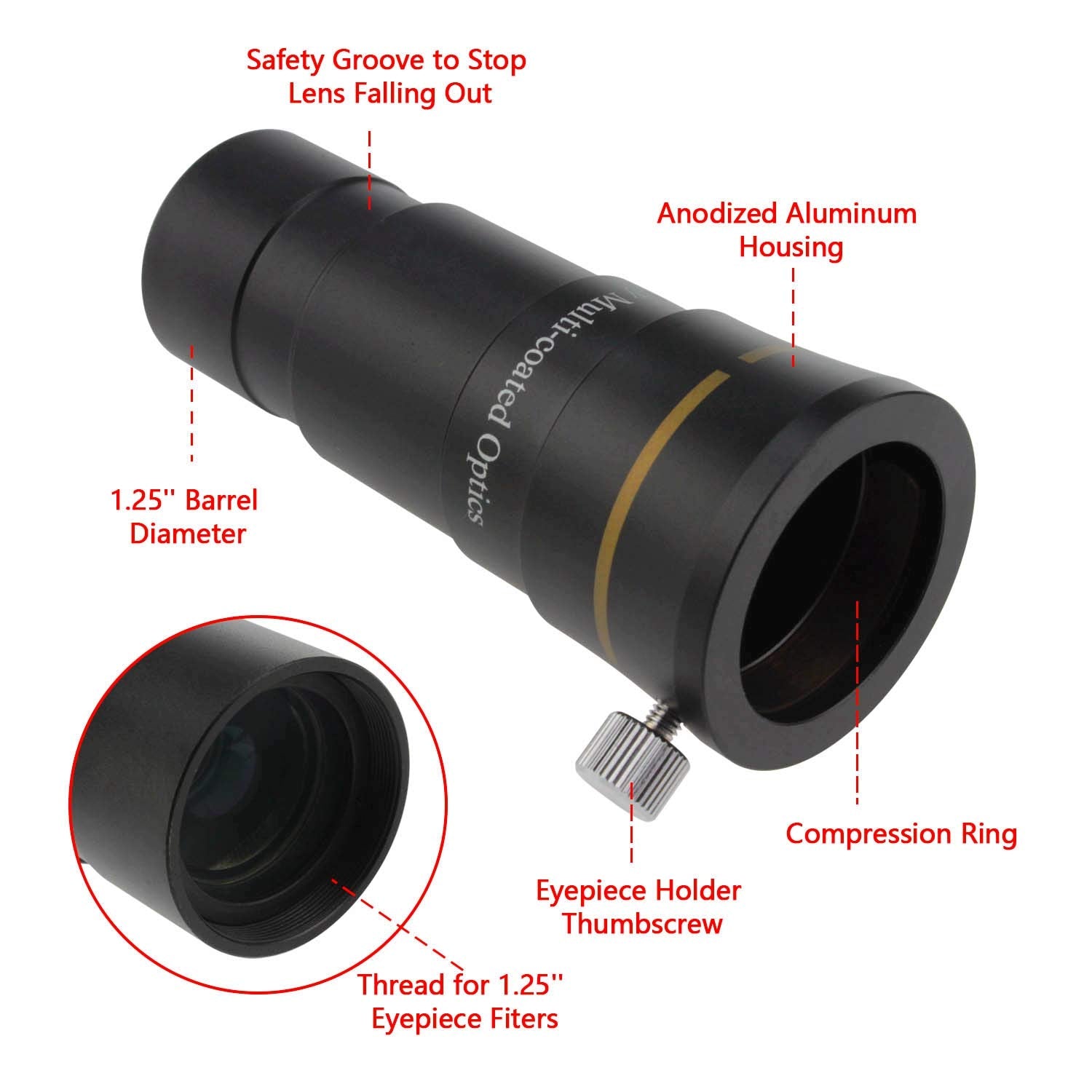 Astromania 1.25'' 4 Elements 3X Barlow Lens Fully Multi Coated Optics