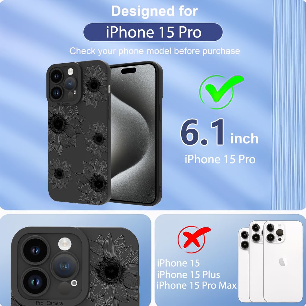 Ook Floral Case For Iphone 15 Pro Case, Cute Sunflower Floral Blooms Design Soft Tpu Shockproof Protective For Women Girls Phone