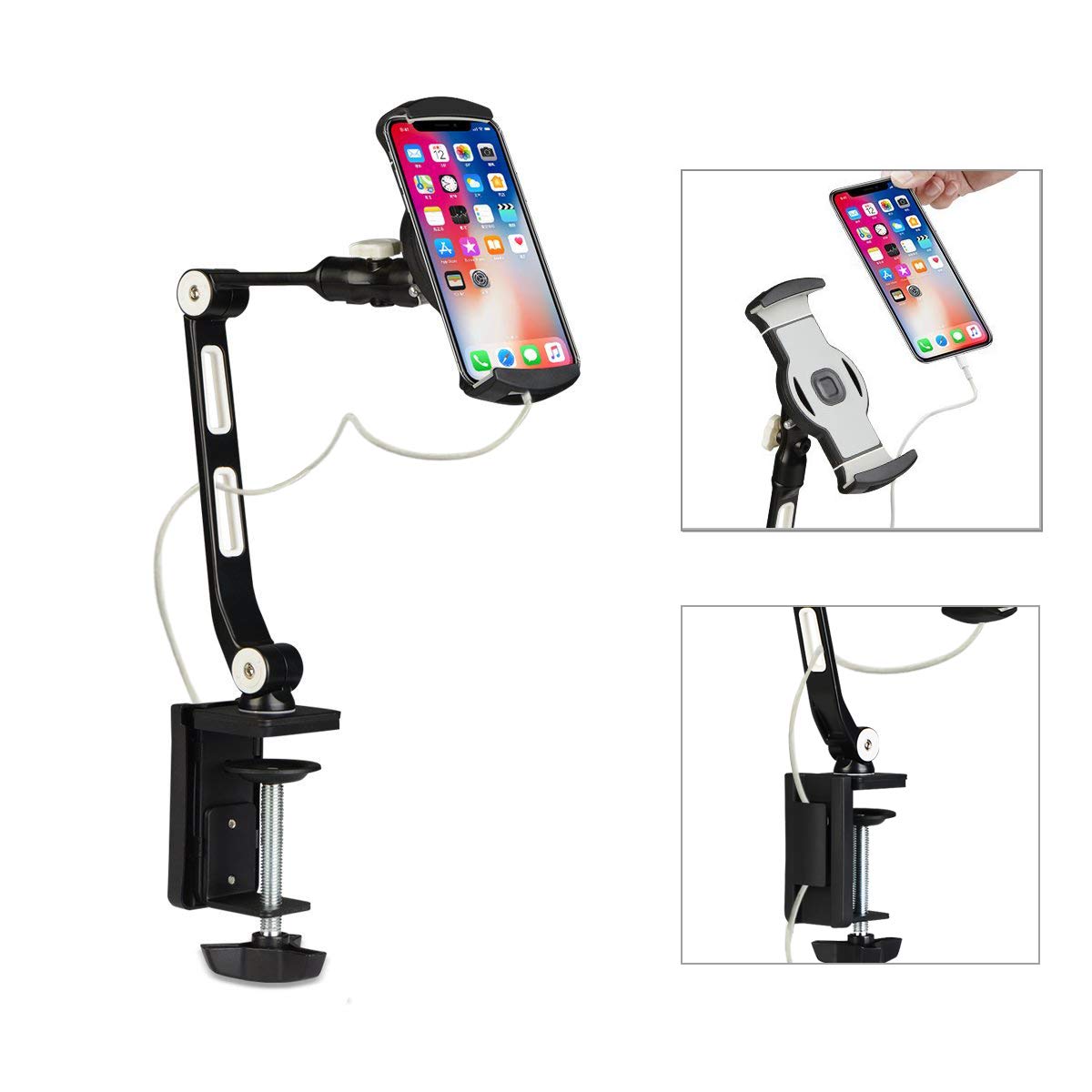 Suptek Aluminum Alloy Cell Phone Desk Mount Stand 360 Tablet Stand And Holders Adjustable For Ipad, Iphone, Samsung, Asus And Mo