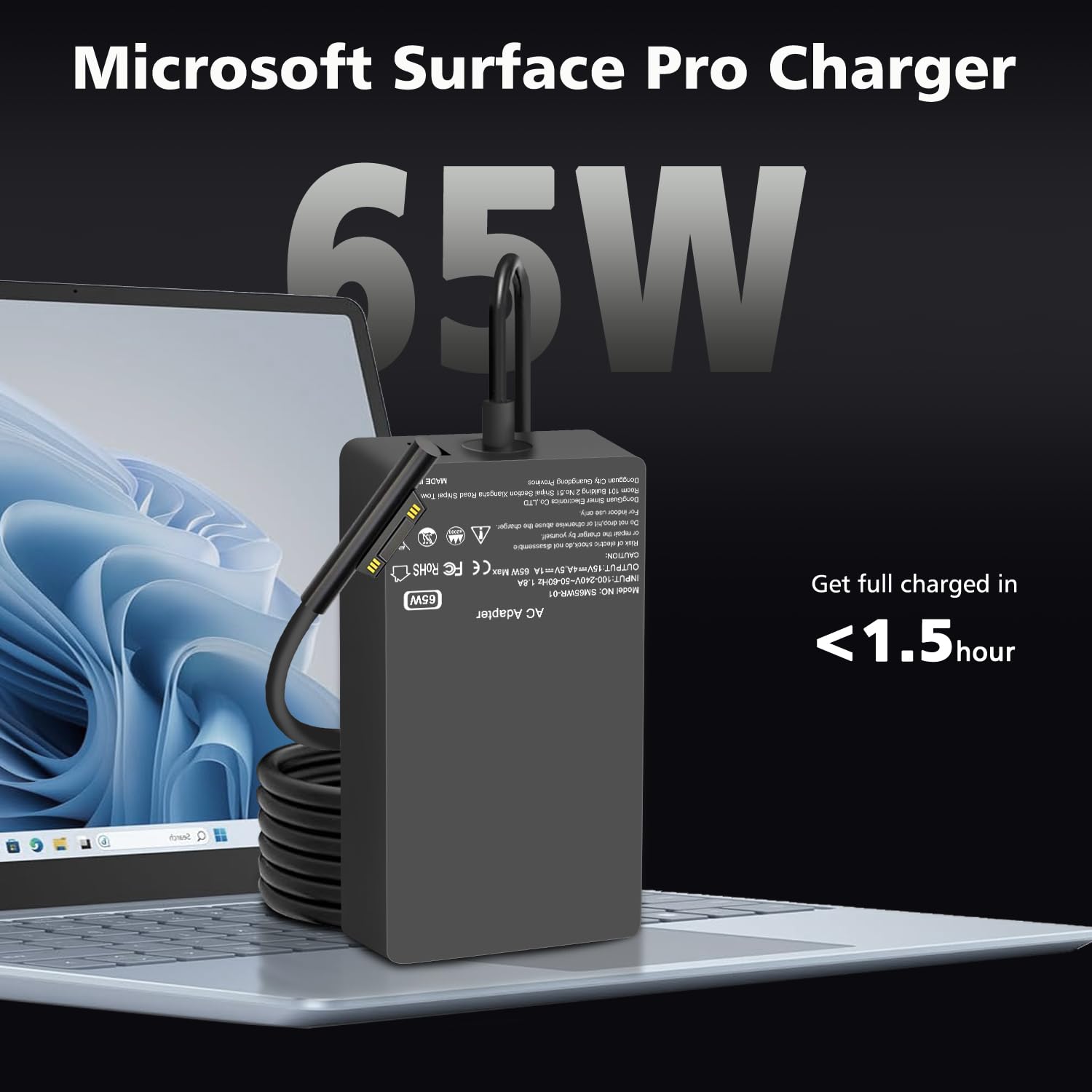 Skyvast 65W Surface Pro Laptop Charger For Microsoft Surface Pro 10, 9, 8, 7+, 7, 6, 5, 4, 3, X, Magnetic Surface Connector, Supports 65W, 44W, 36W, With Usb Port