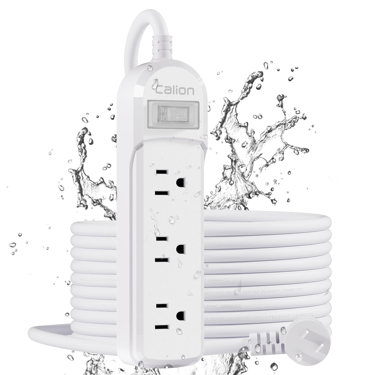 Calionltd Outdoor Power Strip Weatherproof, Ipx6 Waterproof,14.7Ft Sjt 16Awg Extension Cord 3 Widely Outlets Overload Protection