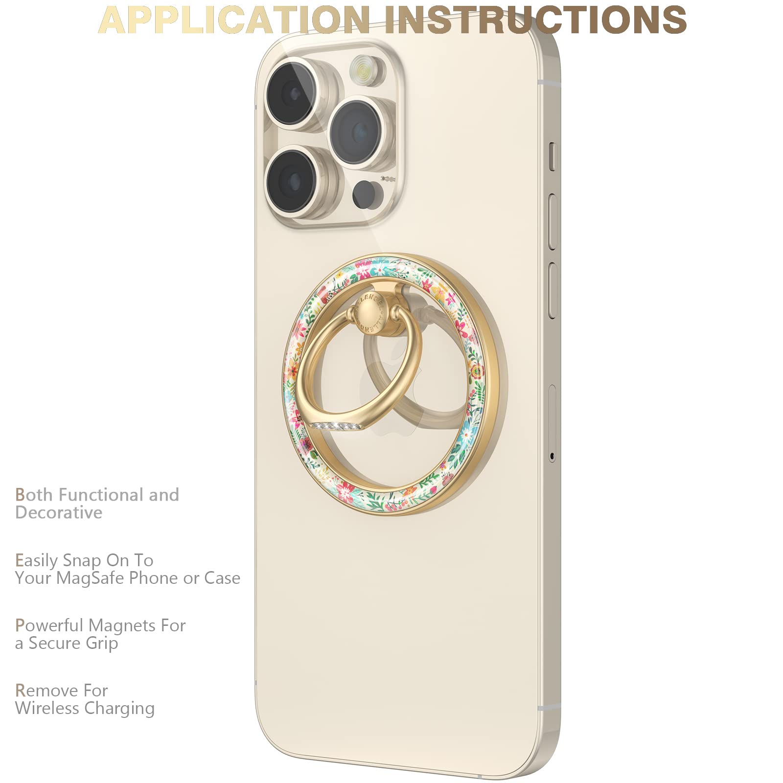 Doflyesky Magnetic Phone Ring Holder For Magsafe, Flowers Magnetic Phone Grip, Phone Stand And Phone Finger Ring Kickstand For I