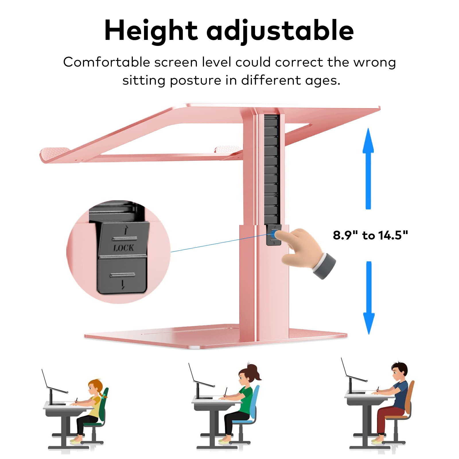 Vecofo Laptop Stand For Desk, Ergonomic Aluminum Laptop Stand Adjustable Height From 7 15'', Sitting And Standing Laptop Riser F