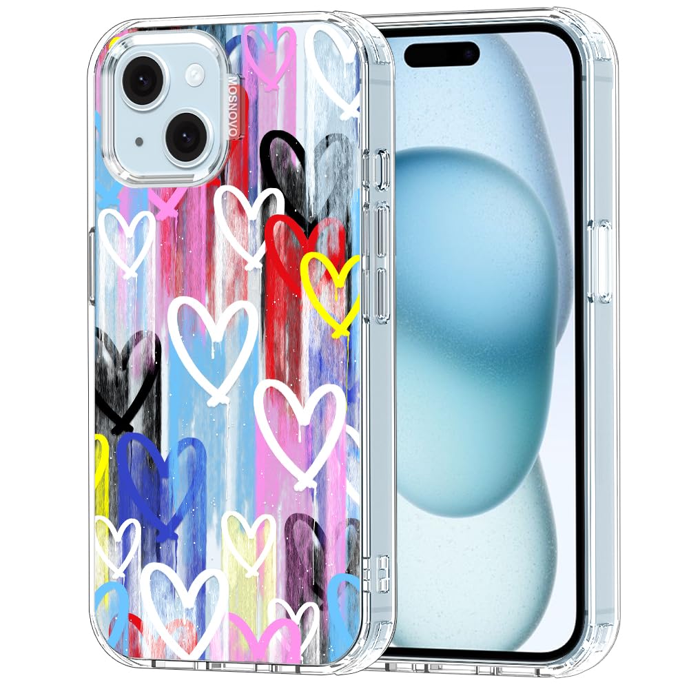 MOSNOVO for iPhone 15 Case, Shockproof Military-Grade Protection 6.6ft Drop Tested, Clear Phone Case for iPhone 15, Graffiti Hea