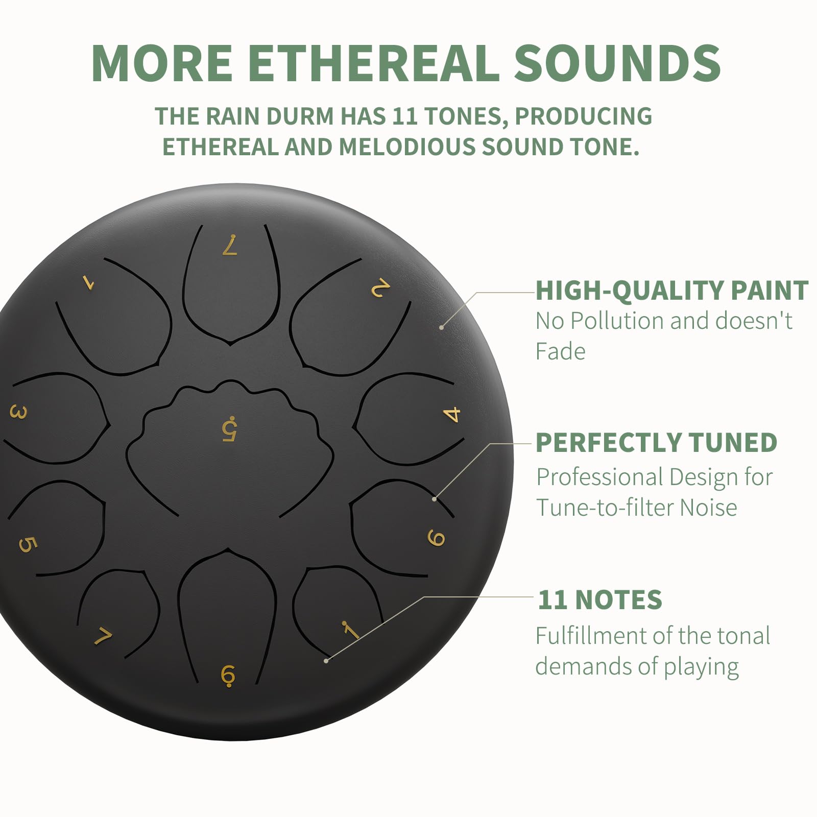 Rain Drum For Outside Garden, 8 Inches 11 Notes Steel Tongue Chakra Chime When It Rains (Black)