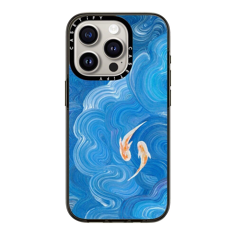 Casetify Compact Iphone 15 Pro Case [2X Military Grade Drop Tested / 4Ft Drop Protection]   Two Little Koi   Clear Black