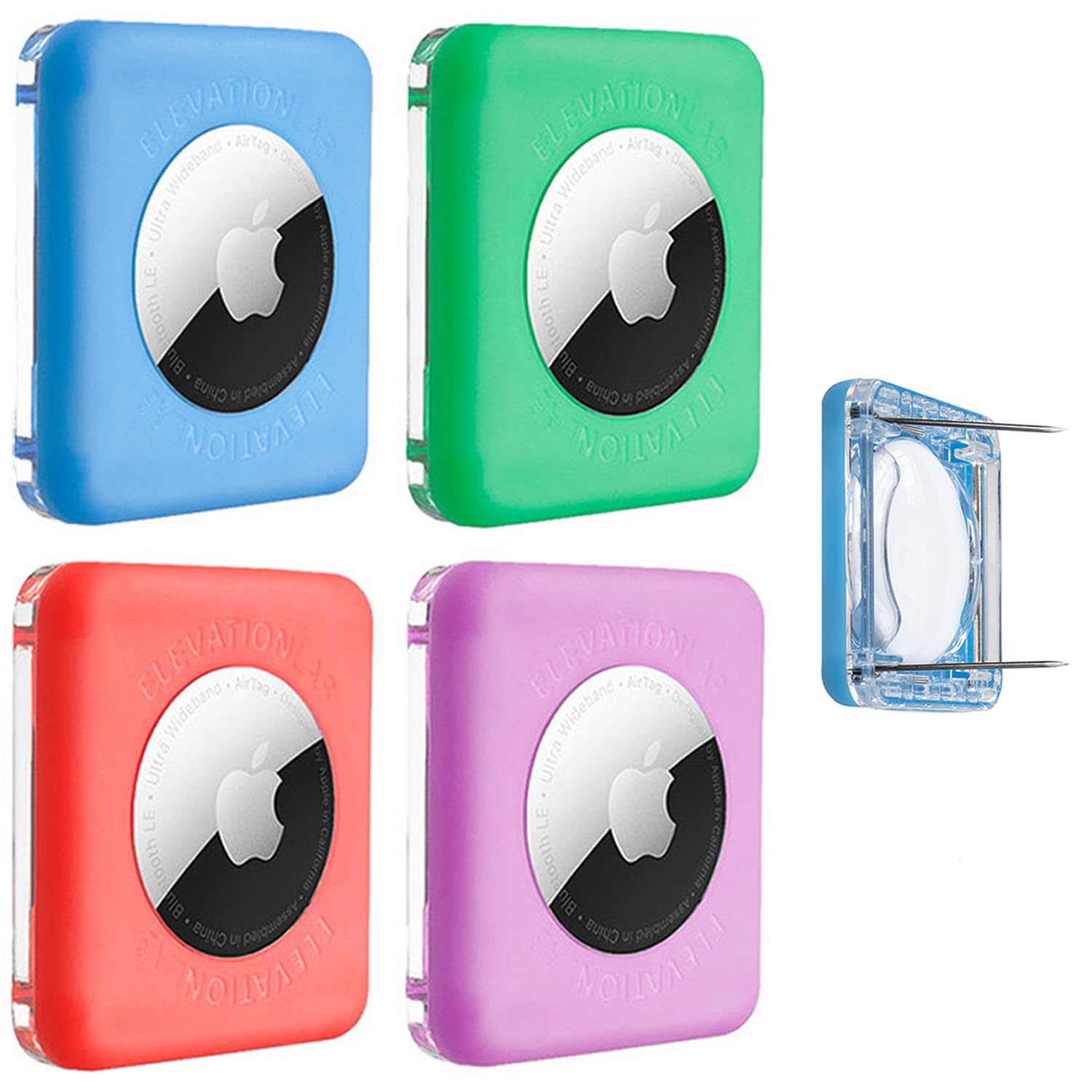 Elevation Lab Tagvault� Airtag Dual Safety Pin (4 Pack)   The Most Secure Airtag Holder For Kids | Low Profile, Doesn'T Dangle (Blue, Red, Green, Purple)