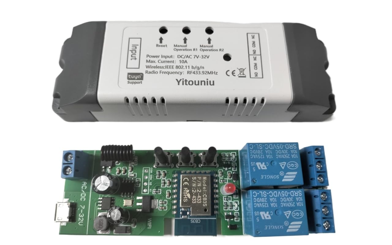 Yitouniu 2 Channel Tuya Smart Life Wifi Momentary Inching Relay Self Locking Switch Module,Dc/Ac 7 32V Wifi Rf Bluetooth Relay,
