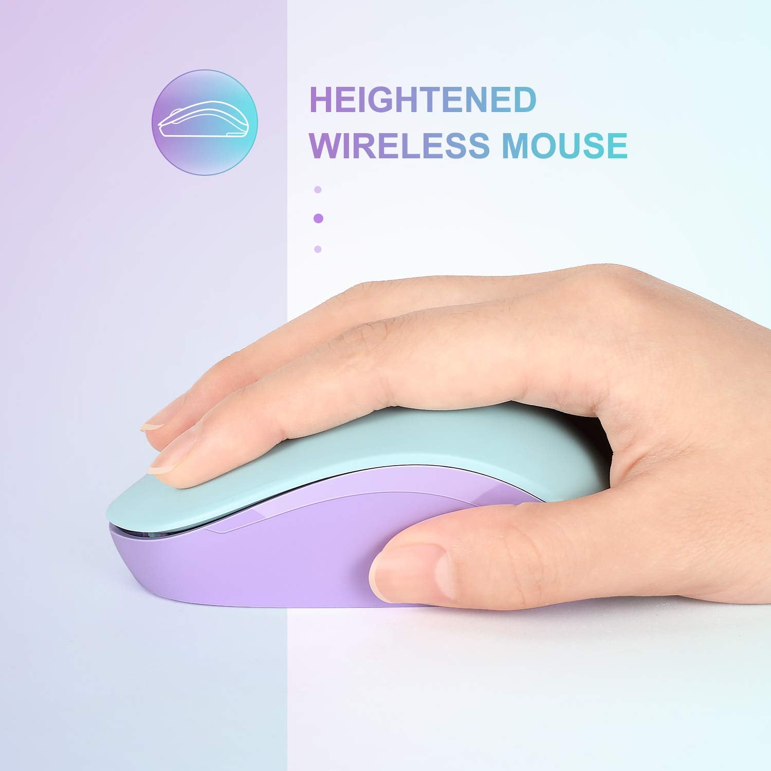 Seenda Wireless Mouse, 2.4G Noiseless Mouse With Usb Receiver Portable Computer Mice For Pc, Tablet, Laptop   Mint Green&Purple