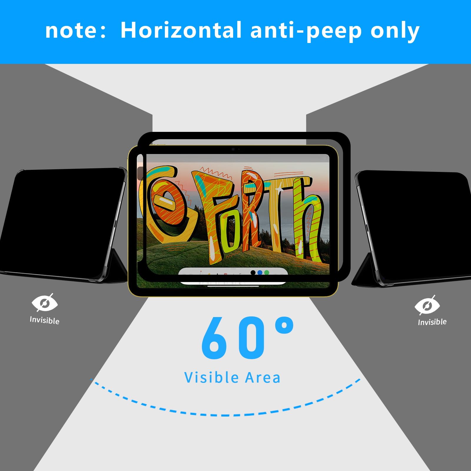 Tarrahow Removable Horizontal Privacy Screen Protector For Ipad Pro 12.9,Vacuum Adsorption,Bubble Free,One Second Installation