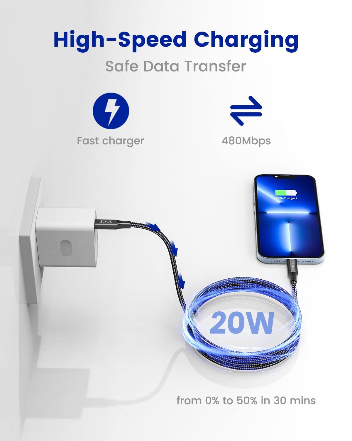 Scruak Extra Long Iphone Charger Cord 20Ft, [Mfi Certified] 20 Ft Usb C To Lightning Cable Fast Charging Nylon Braided Iphone Ch