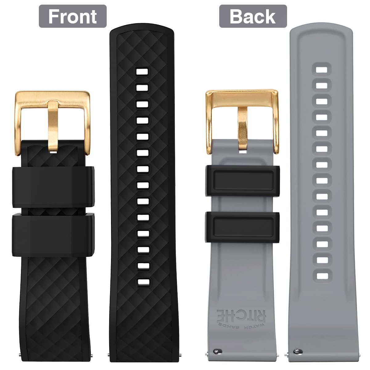 Ritche Christmas Gift 24Mm Silicone Watch Band Quick Release Rubber Watch Bands For Men Women, Valentine 'S Day Gifts For Him Or