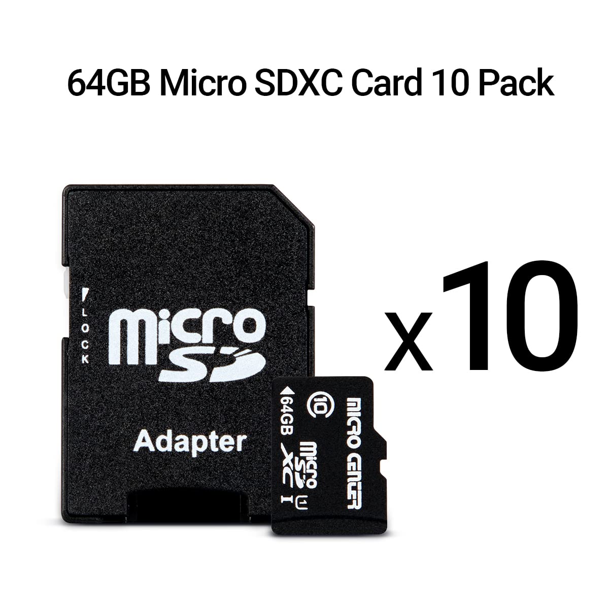 Inland Micro Center 64Gb Class 10 Microsdxc Flash Memory Card 10 Pack With Adapter For Mobile Device Storage Phone, Tablet, Dron