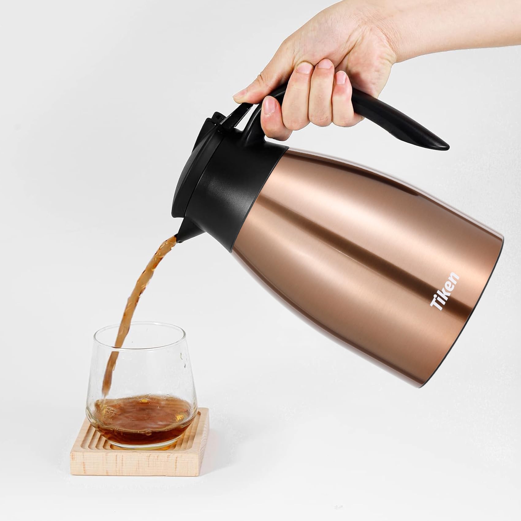 Tiken 51 Oz Thermal Coffee Carafe, Stainless Steel Insulated Vacuum Coffee Carafes For Keeping Hot, 1.5 Liter Beverage Dispenser