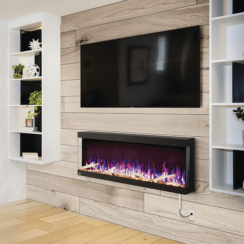 Napoleon Trivista Pictura 50   Nefl50H3Sv   Wall Hanging Electric Fireplace, 50 In, Black, Glass Front, Realistic Flames, Led Em